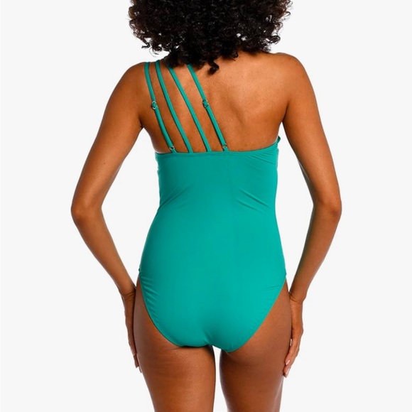 NWT La Blanca Women's Island Goddess Strappy Shoulder One Piece Swimsuit Sz 14 - Picture 2 of 8
